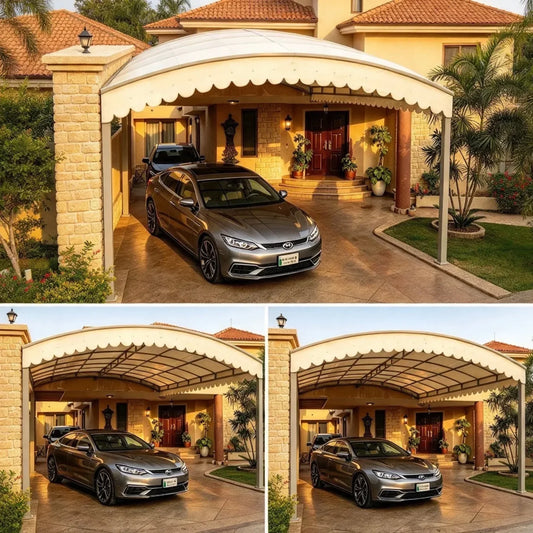 Heavy-Duty Curved Fiberglass Carport Canopy for Dual Vehicles